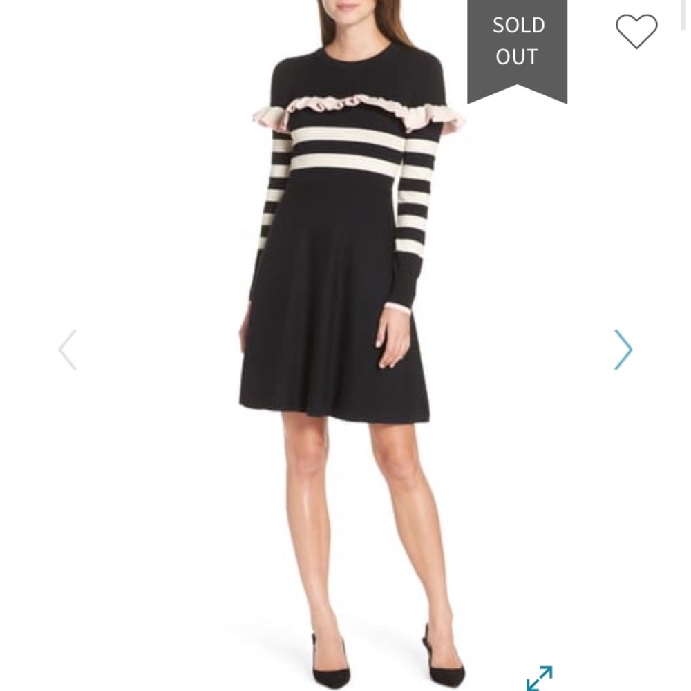 1901 Ruffle Front Striped Sweater Dress
